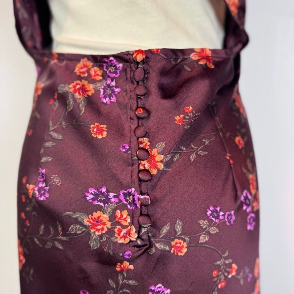 Free People Sz L Butterfly Babe Maxi Dress Floral Satin Lace Cutout Burgundy Pur - Picture 9 of 15